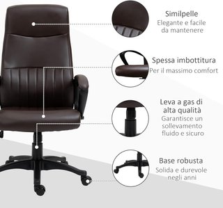 Silla De Oficina Ergonómica, Silla Giratoria Con Respaldo Alto Y Balanceo, Altura Ajustable Y Ruedas, 61.5X66X113-123Cm, Marrón