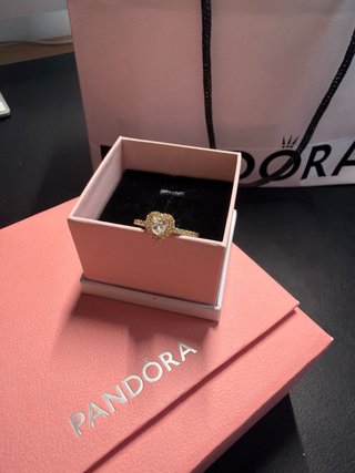 Anillo Pandora Corazón Diamante Oro Plata
