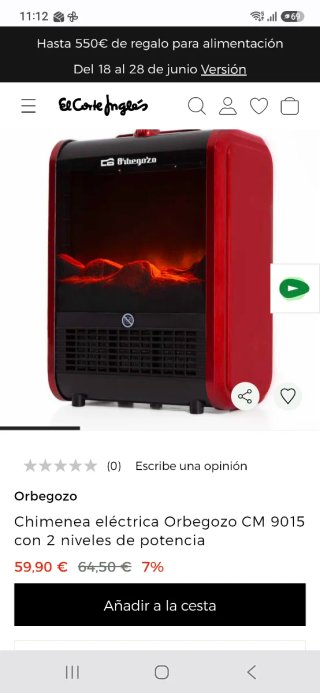 Estufa chimenea Orbegozo pequeña