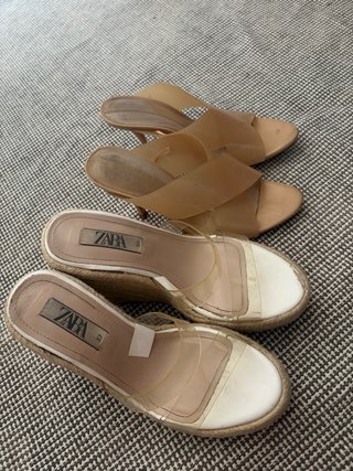Sandalias Zara Talla 37 Beige y Blancas