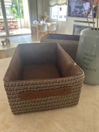 Cesta de mimbre y tela beige/marrón