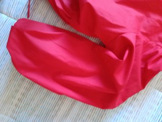 Blusa roja con mangas abullonadas