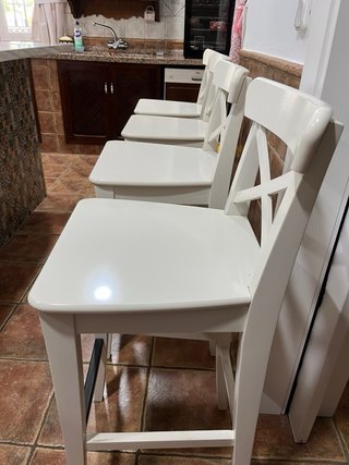 Pack 4 Taburetes Altos Ikea Madera Blanco