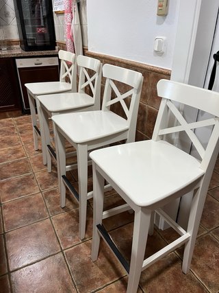 Pack 4 Taburetes Altos Ikea Madera Blanco