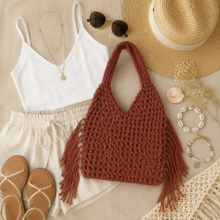 Bolso crochet marrón con flecos