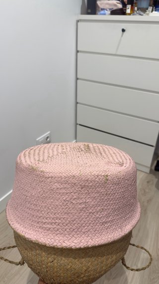 Cesta Mimbre Beige y Rosa