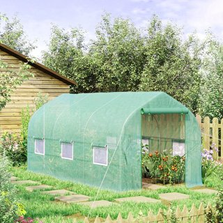 Invernadero de Jardín en Túnel 4X2X2 M con Puertas Enrollables y 6 Ventanas, Invernadero para Huerto con Techo a Dos Aguas, Estructura de Metal y Cubierta de PE, para Huerto, Verduras, Flores, Fru...