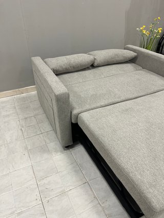 Sofá Cama Tela Beige/Gris