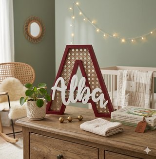 Letra A Decorativa Ratán y Madera