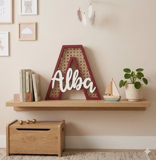 Letra A Decorativa Ratán y Madera