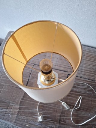 Lámpara de mesa cristal y tela beige