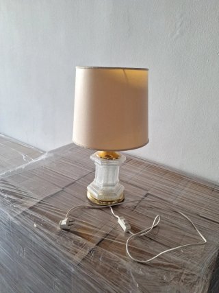 Lámpara de mesa cristal y tela beige
