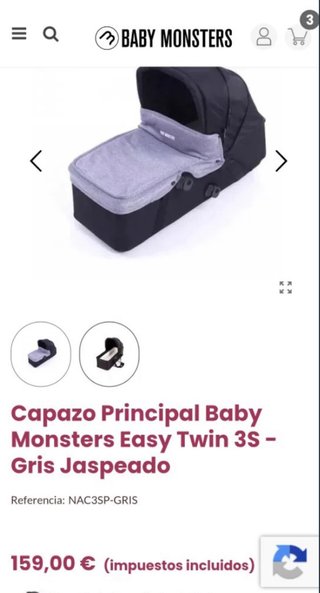 Capazo Baby Monsters Easy Twin 3S Gris