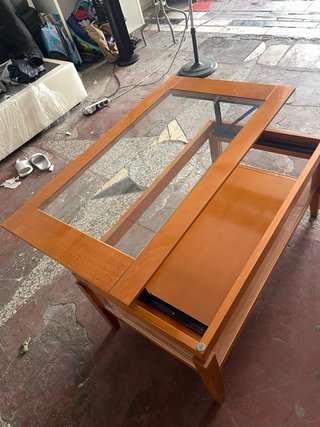 Mesa Centro Madera y Cristal Elevable