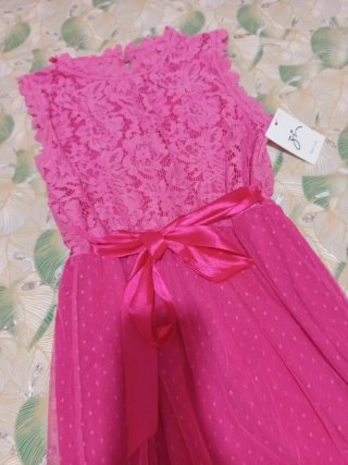 Abito rosa rosa pizzo e tulle