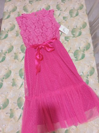 Abito rosa rosa pizzo e tulle
