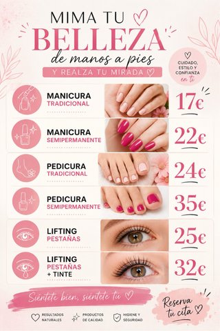 Manicura , pedicura y lifting pestañas