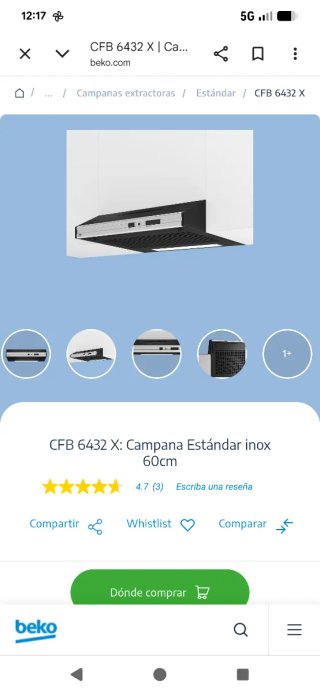 Campana extractora Beko CFB 6432 X