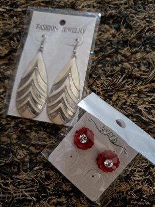 2 pares pendientes largo + flor