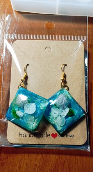 Pendientes Resina Flores Naturales Azul Verde