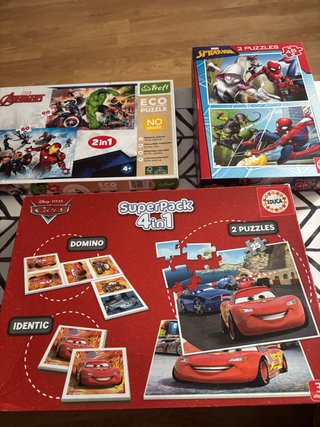 Lote Puzles y Juegos Avengers, Spiderman, Cars