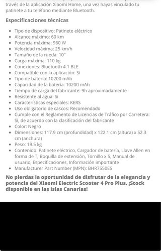Patinete Xiaomi 4 Pro Plus solo venta en mano