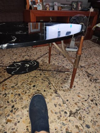 Mesa de centro ovalada mármol y madera