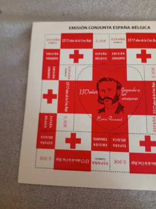 Pliego Sellos Cruz Roja España-Bélgica 150 Años