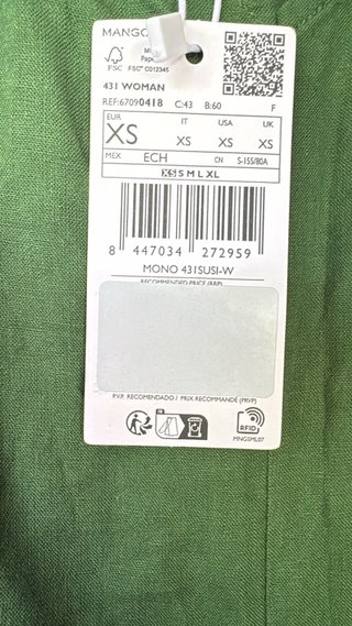 Mono lino Mango Verde Talla xs