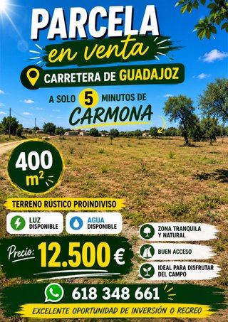 Parcela 400 metros en carmona con luz y agua