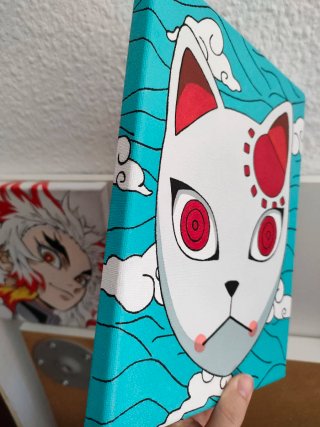 Cuadro Pintado a mano máscara Tanjiro Demon Slayer