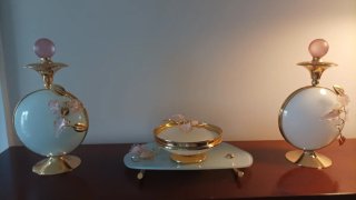 Elegant Set di Trucco in Cristallo e Metallo Dorato