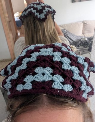 Bandana crochet azul y burdeos