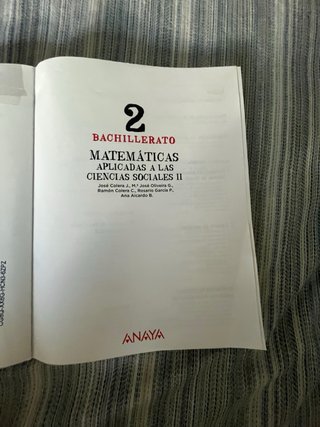 Libro 2 bachillerato matemáticas de sociales.