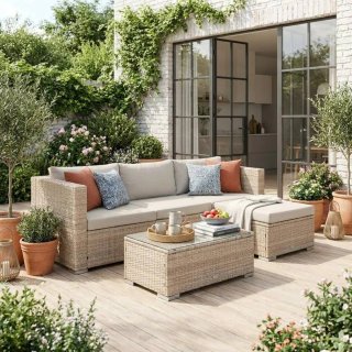 Conjunto Muebles Jardín Ratán y Cristal
