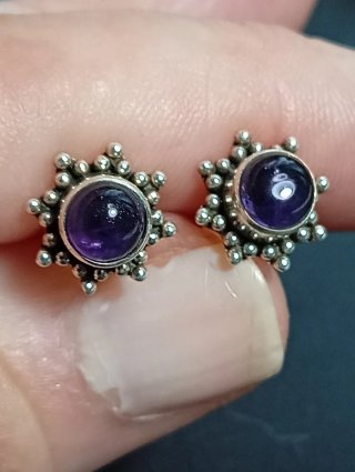 Pendientes Plata Ley Amatista Diseño Floral