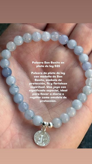 Pulsera San Benito Plata Ley 925 Cuarzo Azul