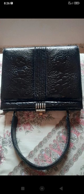 Bolso Piel Negro Cocodrilo Vintage