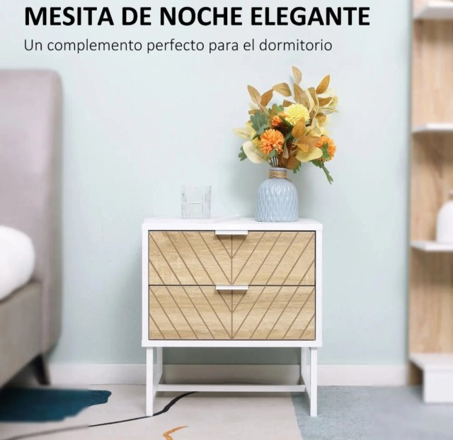 Mesita de noche 2 cajones madera y metal