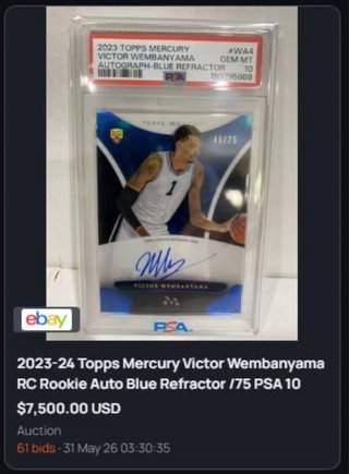 Victor Wembanyama RC Auto /75 Topps Mercury Blue