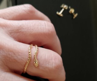 Conjunto Anillo y Pendientes Serpiente Dorado