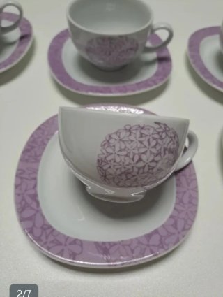 Juego de café 24 piezas blanco y morado