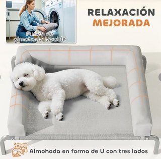 Cama perro pequeña elevada gris