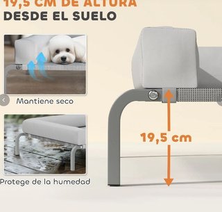 Cama perro pequeña elevada gris