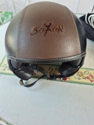 Casco Moto Cuero Marrón y Negro Talla L