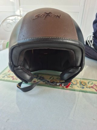 Casco Moto Cuero Marrón y Negro Talla L