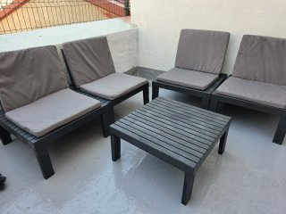 Conjunto Muebles Terraza Negro y Beige