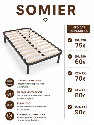 Somier metálico con láminas de madera