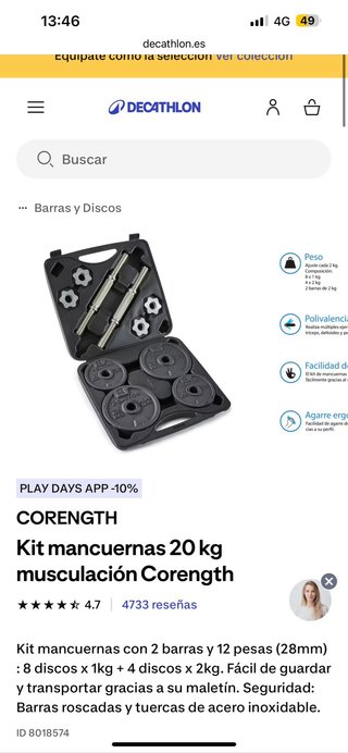 Kit Mancuernas 20kg Domios