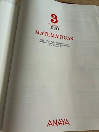 Libro de texto  Matemáticas ( 3 Trimestres) 3 Eso